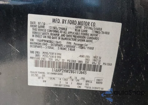 2011 Ford Taurus Sel z USA, uszkodzony, nr VIN 1FAHP2HW2BG113645